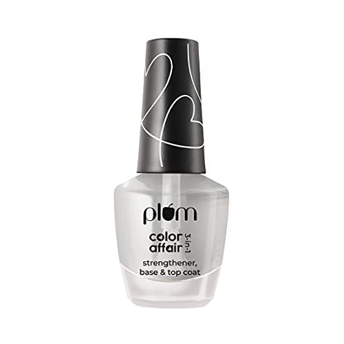 Plum Glossy Finish Color Affair 3-in-1 Strengthener Base & Top Coat | 7-Free Formula with AHA & Avocado Oil | 100% Vegan & Cruelty-Free Nail Care | 11ml