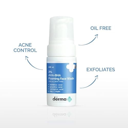The Derma Co 3% AHA+BHA Foaming Daily Face Wash -100 ml | Controls Acne | Gently Exfoliates