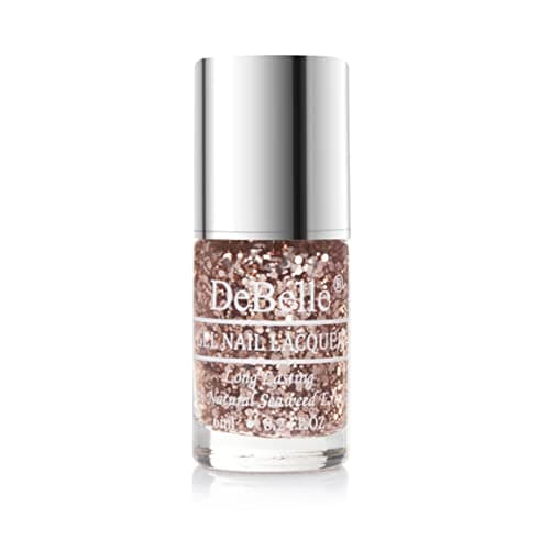 DeBelle Gel Nail Polish Elite Tiffany(Rose Gold Flaky Glitter Top Coat Nail Paint)| Non UV - Gel Finish |Chip Resistant | Seaweed Enriched Formula| Long Lasting|Cruelty and Toxic Free| 6ml