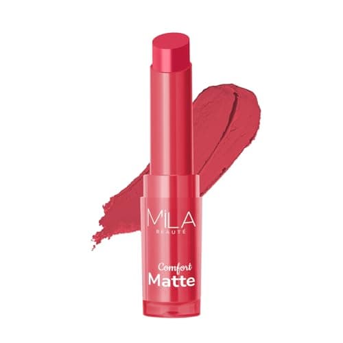 Mila Beauté Creamy Comfort Matte Long-Lasting Lipstick for Women | Highly Pigmented & Hydrating Lipstick with Jojoba | Single Swipe Application | Suitable for Indian Skin Tones - PINK BLAST