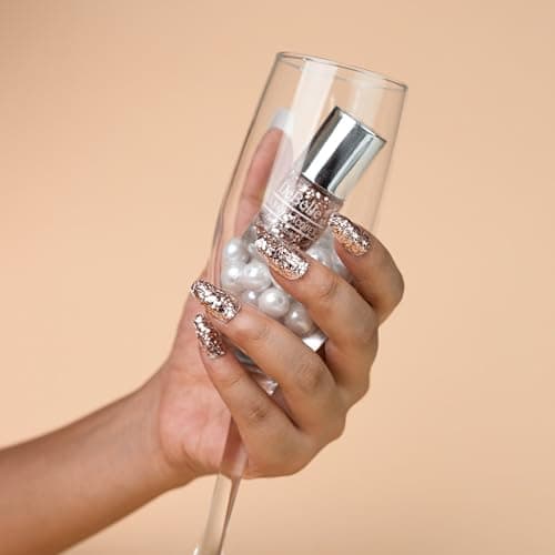 DeBelle Gel Nail Polish Elite Tiffany(Rose Gold Flaky Glitter Top Coat Nail Paint)| Non UV - Gel Finish |Chip Resistant | Seaweed Enriched Formula| Long Lasting|Cruelty and Toxic Free| 6ml