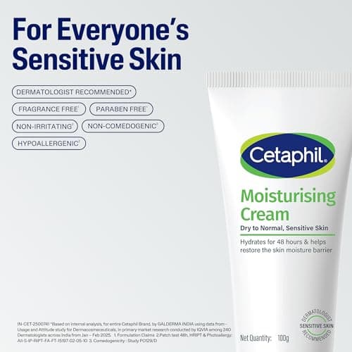 Cetaphil Moisturising Cream 100 g for Dry & Sensitive Skin | 48H Hydration with Almond Oil, Niacinamide & Panthenol | Rich Fragrance and Paraben Free Moisturiser, Prevents Moisture Loss & Repairs Skin Barrier | Dermatologist Recommended