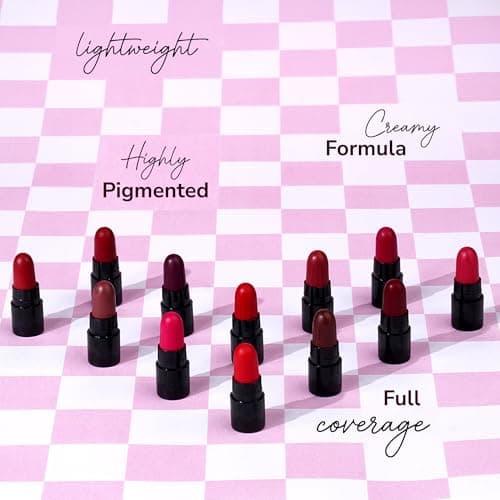 Mila Beauté 12 Creamy Matte Mini Pout Party Lipstick Kit | Lip Hydrating & Light-weight | Long Lasting Lipsticks for Women | Suitable All Indian Tones | Shade - Pinks & Reds 12g
