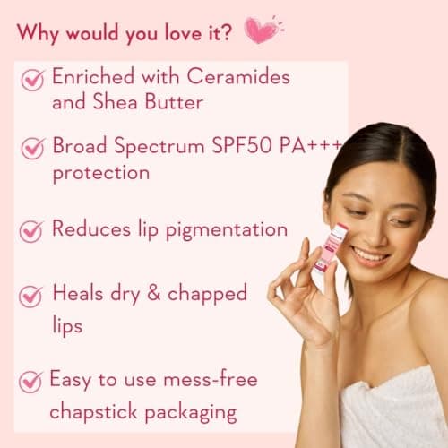 WishCare Tinted Lip Balm SPF 50 PA+++ | Brightening Lip Balm for Dark Lips | In-Vivo Tested | Kojic Acid & Niacinamide | For Women | 5g