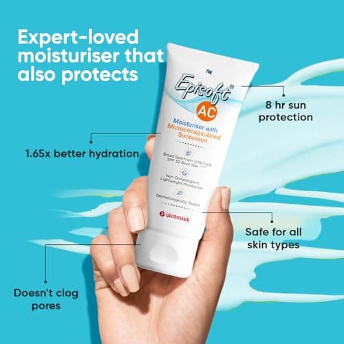 Episoft Ac Lightweight Moisturizer With Microencapsulated Sunscreen | Acne Safe | All Skin Types | Paraben & Fragrance Free | Suitable For Men & Women | 75Gm, 30 SPF