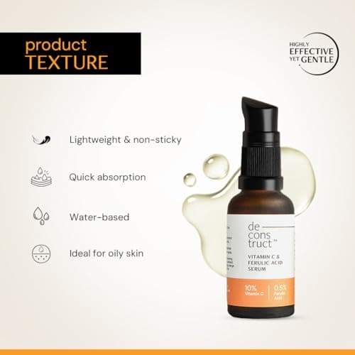Deconstruct 10% Vitamin C Serum for Glowing Skin| Clinically Tested to be Non-Irritating| Beginner-Friendly| Brightens Dull Skin, Evens Tone| For Oily Skin| With Ferulic Acid| For Men and Women| 30ml