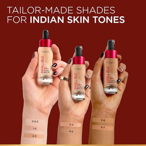 L’Oréal Paris Infallible 24H Tinted Serum Foundation, Light-weight Coverage, Dewy & Radiant Finish, Transfer-proof, 30ml