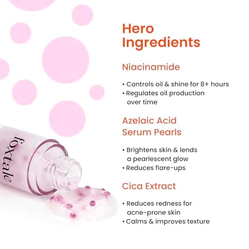 Foxtale Oil-Balancing Gel Moisturizer with Niacinamide, Azelaic Acid Pearls & Cica, 8hr Shine-Free Hydration, Lightweight, Sebum Control, For Oily & Acne-Prone Skin, 50 ml | For Men & Women