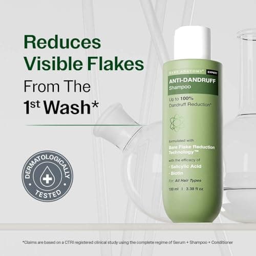 Bare Anatomy Anti-Dandruff Shampoo | Up To 100% Dandruff Reduction | ZPTO-Free | pH 5.3 | Salicylic Acid, Piroctone Olamine & Biotin | Non-Drying Formula | For Strong, Smooth Hair | Unisex | 100 ml