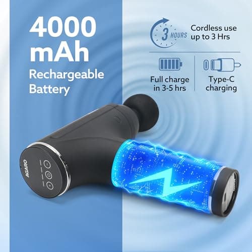 AGARO Galaxy Gun Massager, 4 Heads, 6 Speed, Rechargeable, Handheld, Percussion Muscle Massager for Full Body Relief, Muscle Relaxation of Neck, Shoulder, Back, Foot for Men & Women, Black.