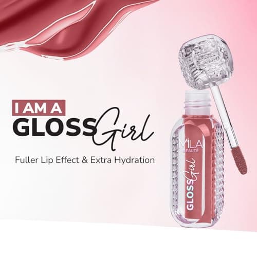 MILA BEAUTÉ Gloss Girl Lip Gloss|Enriched With Mango Seed Butter & Hyaluronic Acid |Light Weight & Non-Sticky Formula|Gives Fuller-Lip Effect & Extra Hydration | High Shine Finish-My Choice, 2.8 Ml