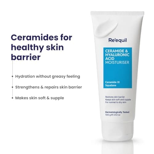 RE' EQUIL Ceramide & Hyaluronic Acid Moisturiser | Moisturizer For Face | Barrier Repair Cream | Long Lasting Hydration | Suitable For Normal To Dry Skin | 100G