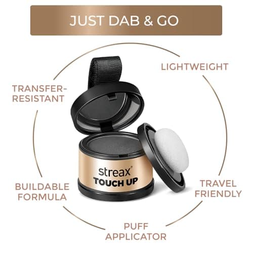 Streax Hair Root Touch Up for Grey Hair, Black – 4gm | Root Cover Up Hair Powder I Covers Grey Hair & Bald Patches | Instant Hair Colour Touch Up, Root Concealer for Natural Black Hair