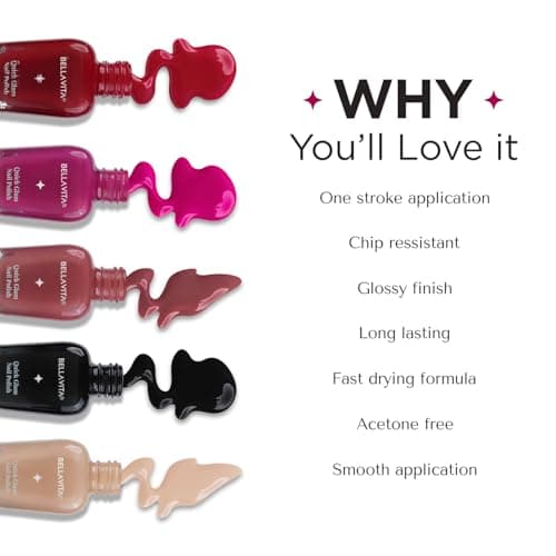BELLAVITA Nail Polish | Vibrant Color Lustrous Shine Long Lasting | Chip Free Fast Dry Formula | Smooth Application | Blush | Nail Paints for Women | 10 ML