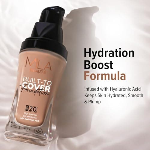 Mila Beauté Built to Cover Liquid Foundation I Medium to Buildable Coverage I Matte Finish I Lightweight I SPF 20 I Super Hydrating with Hyaluronic Acid (M-1-Beige, 30ml)