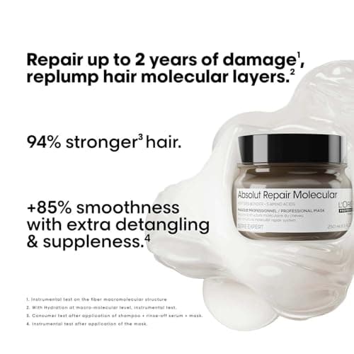 L'Oréal Professionnel Absolut Repair Molecular Deep Repairing Cream Mask for Damaged Hair - 250 ml | Repairs Very Damaged Hair and Restores Strength With 2% Peptides Bonder & 5 Amino Acids