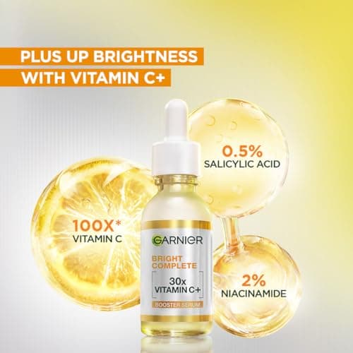 Garnier Vitamin C + Face Serum for Skin Brightening & Anti-Dark Spots|100X Stronger than Vit C |2% Niacinamide 0.5% Salicylic Acid/BHA |Suitable for Oily, Dry, Sensitive Skin |For Men & Women 30ml