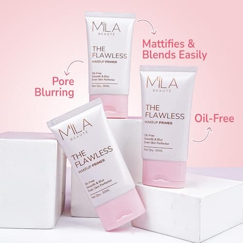 Mila Beauté Flawless Makeup Primer for Face | Oil Free Formula Enriched With Vitamin A & E | Satin Smooth Matte Finish Instantly Blurs Pores | Suitable for All Skin Types – 30ml