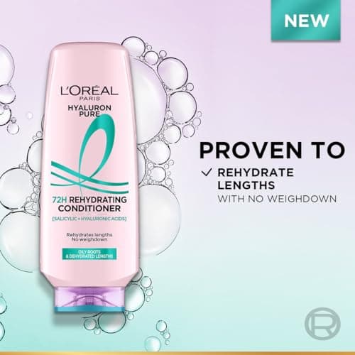 L'OREAL PARIS Unscented Hyaluron Pure 72H Rehydrating Conditioner for All Hair Types For Smooth Tangle-Free Hair, 340 Millilitres