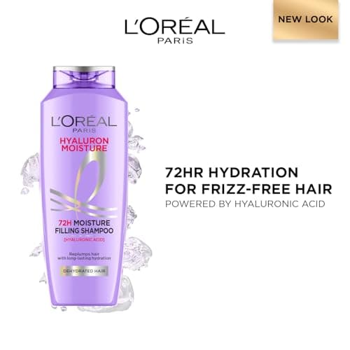 L Oréal Paris Moisture Filling Shampoo, With Hyaluronic Acid, For Dry & Dehydrated Hair, Adds Shine & Bounce, Hyaluron Moisture 72H, 340Ml.
