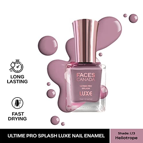 FACESCANADA Ultime Pro Splash Luxe Nail Enamel - Heliotrope (L13), 12ml | Glossy Finish | Quick Drying | Long Lasting | High Shine | Chip Defiant | Even-Finish | Vegan | Non-Toxic | Ethanol-Free