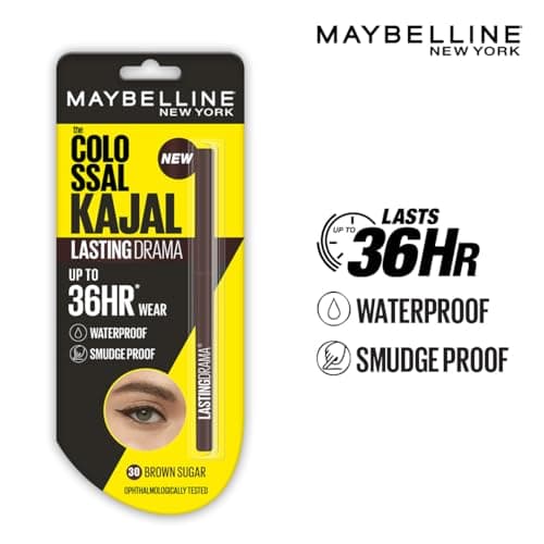 Maybelline New York Colossal Lasting drama Kajal - 36H Wear, Waterproof, Smudge Proof Kajal - 30 Brown Sugar, 0.31g