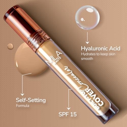 Mila Beauté Built to Cover Liquid Concealer for Women With Spf & Hyaluronic Acid| Full Coverage Matte Finish Concealer for Dark Circles | Easily Blendable & Waterproof Formula| Suitable for Indian Skin Tones - 101P Light Ivory