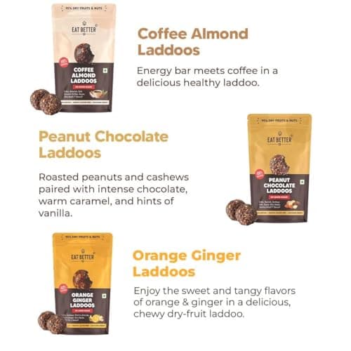 EAT BETTER CO - Assorted Healthy Laddoos - 42 Laddoos in Six Flavours | No Added Sugar | Made with 95% Dry-Fruits | High Protein & Instant Energy - Healthy Chocolate, 420 Gram