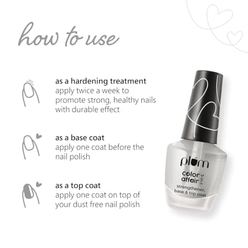 Plum Glossy Finish Color Affair 3-in-1 Strengthener Base & Top Coat | 7-Free Formula with AHA & Avocado Oil | 100% Vegan & Cruelty-Free Nail Care | 11ml