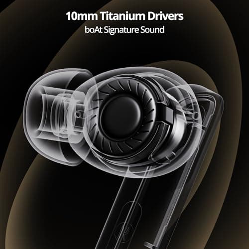 Boat Airdopes 800, Dolby Audio, Adaptive EQ by Mimi, 4Mics AI ENx, App Support, Fast Charge, Low Latency, IPX5, v5.3 Bluetooth TWS in Ear Earbuds Wireless Earphones with mic (Interstellar Black)