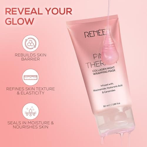 RENEE Pink Therapy Collagen Night Wrapping Face Mask | For Young, Hydrated Skin | Texture & Elasticity | Improves Skin Barrier | Hyaluronic Acid & Niacinamide Infused | 50 ml
