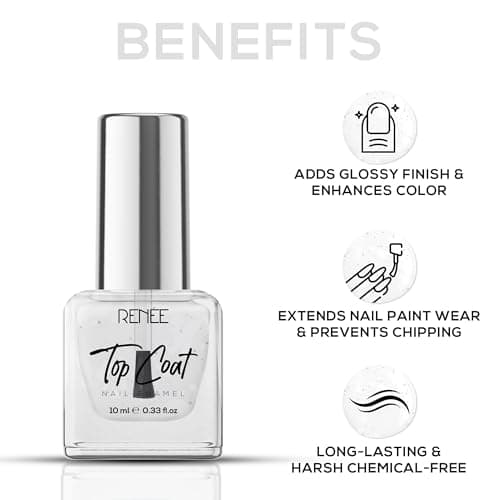 RENEE Top Coat Glossy Finish Nail Enamel, Quick Drying, Long Lasting, Chip Resisting Formula With High Shine & Full Coverage, One Stroke Application, Translucent Layer, 10 Ml