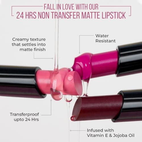 INSIGHT 24 Hrs Non-Transfer Matte Lipstick | Lightweight, Highly Pigmented, Long Wear | Kiss Proof & Smudge Proof | With Vitamin E & Jojoba Oil | Vegan, Toxin Free | Shade - 24 Instagram (3g)