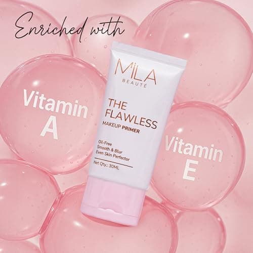 Mila Beauté Flawless Makeup Primer for Face | Oil Free Formula Enriched With Vitamin A & E | Satin Smooth Matte Finish Instantly Blurs Pores | Suitable for All Skin Types – 30ml
