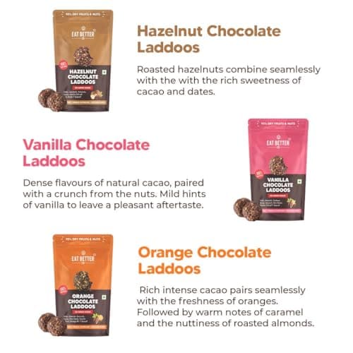 EAT BETTER CO - Assorted Healthy Laddoos - 42 Laddoos in Six Flavours | No Added Sugar | Made with 95% Dry-Fruits | High Protein & Instant Energy - Healthy Chocolate, 420 Gram