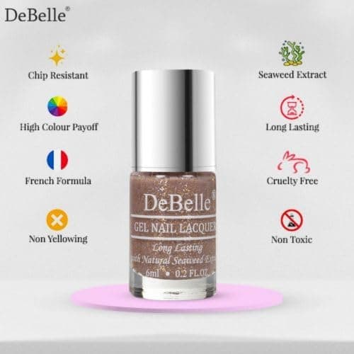 DeBelle Gel Glossy Finish Nail Polish (Non- Uv) | Long Lasting | Seaweed Enriched |Chip Resistant | Toxic & Cruelty Free | 6Ml (Angelic Saira) - 7 Ml