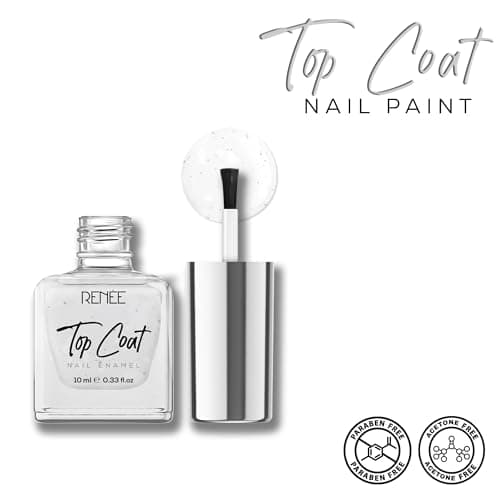 RENEE Top Coat Glossy Finish Nail Enamel, Quick Drying, Long Lasting, Chip Resisting Formula With High Shine & Full Coverage, One Stroke Application, Translucent Layer, 10 Ml