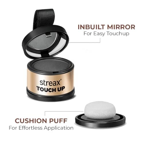 Streax Hair Root Touch Up for Grey Hair, Black – 4gm | Root Cover Up Hair Powder I Covers Grey Hair & Bald Patches | Instant Hair Colour Touch Up, Root Concealer for Natural Black Hair