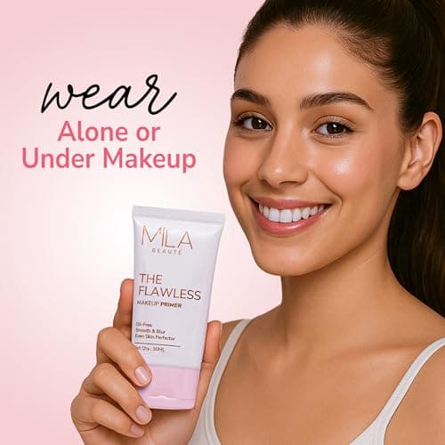 Mila Beauté Flawless Makeup Primer for Face | Oil Free Formula Enriched With Vitamin A & E | Satin Smooth Matte Finish Instantly Blurs Pores | Suitable for All Skin Types – 30ml