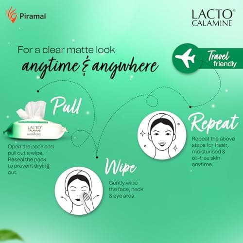 Lacto Calamine Daily Cleansing Face Wipes 25N Each - Pack of 2 | Makeup Remover Wipes | Wet Tissue for Face with Aloe Vera, Cucumber & Vitamin E | Wet Wipes for Women & Men | Paraben & Alcohol Free