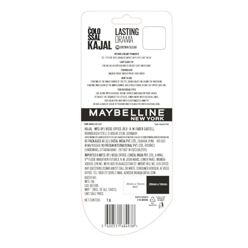 Maybelline New York Colossal Lasting drama Kajal - 36H Wear, Waterproof, Smudge Proof Kajal - 30 Brown Sugar, 0.31g
