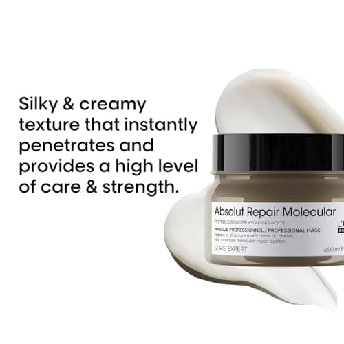 L'Oréal Professionnel Absolut Repair Molecular Deep Repairing Cream Mask for Damaged Hair - 250 ml | Repairs Very Damaged Hair and Restores Strength With 2% Peptides Bonder & 5 Amino Acids