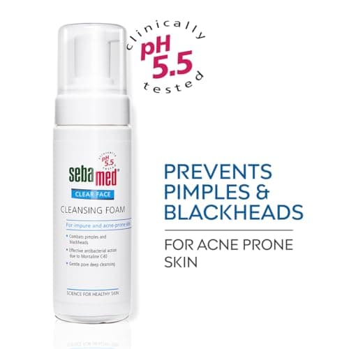 Sebamed Clear Face Cleansing Foam for Acne prone Skin 150 ml I pH 5.5 I Gentle, Effective hydrating cleanser for pimples | Face wash |men & womenl Oil Free l Clinically proven l Toxin free