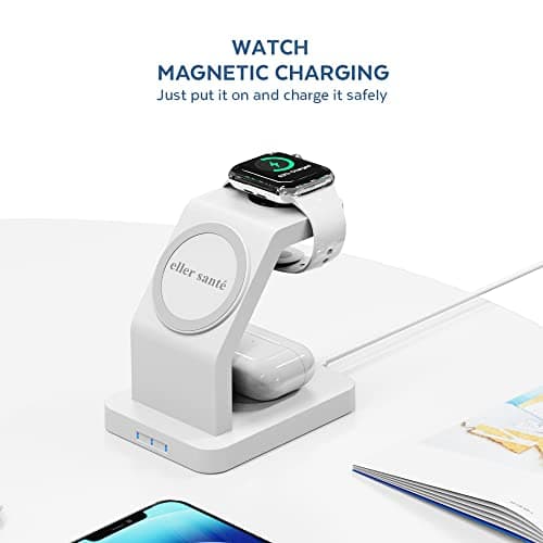 eller santé® 23w Magnetic MagSafe Charger 3in1 Wireless Charger for iPhone 17/17 Air /17 Pro/17 Pro Max, 16/16 Plus/16 Pro/16 Pro Max, 15/14/13/12 Series Fast Charging Adaptor- White