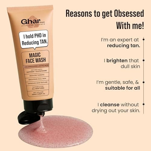 Ghar Soaps Magic De-Tan Face wash With Saffron & Glutathione 100ml | Tan Removal, Brightening and Glowing Skin I For All Skin Type I For Men & Women