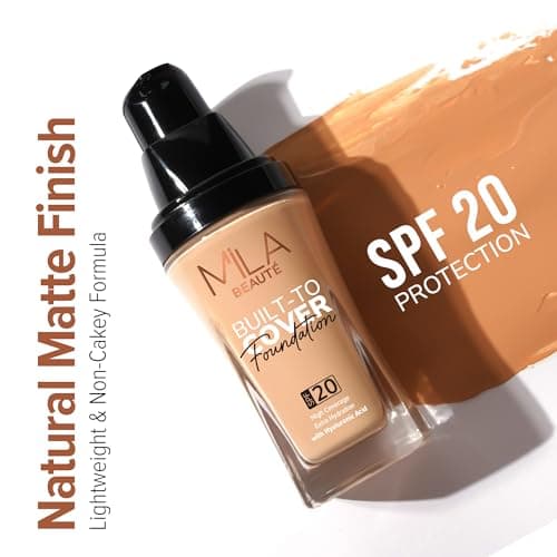 Mila Beauté Built to Cover Liquid Foundation I Medium to Buildable Coverage I Matte Finish I Lightweight I SPF 20 I Super Hydrating with Hyaluronic Acid (M-1-Beige, 30ml)