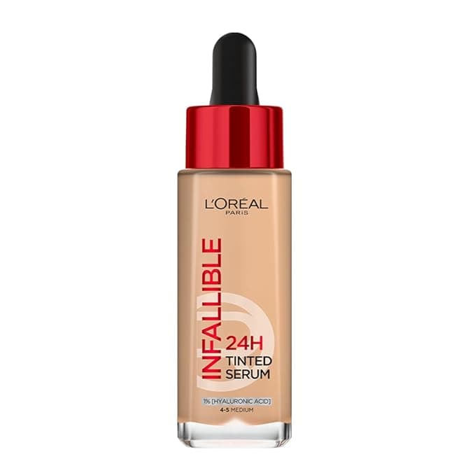 L’Oréal Paris Infallible 24H Tinted Serum Foundation, Light-weight Coverage, Dewy & Radiant Finish, Transfer-proof, 30ml