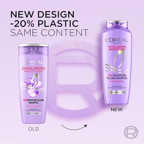 L Oréal Paris Moisture Filling Shampoo, With Hyaluronic Acid, For Dry & Dehydrated Hair, Adds Shine & Bounce, Hyaluron Moisture 72H, 340Ml.