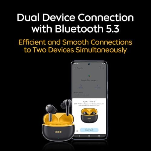 iQOO TWS 1e in-Ear Earbuds with Mic, Upto 30dB Active Noise Cancellation, Fast Charging which Takes 10 mins for 3 Hours Playtime, with Upto 42 hrs Playback time (Flame Yellow)