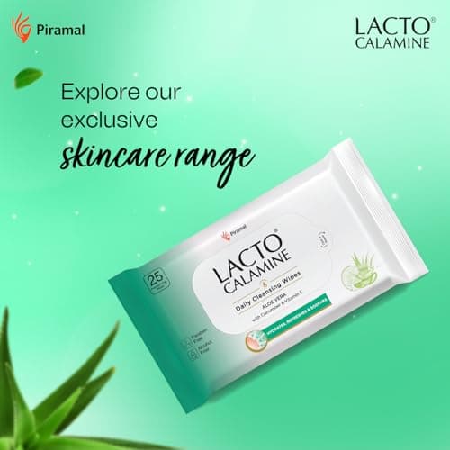Lacto Calamine Daily Cleansing Face Wipes 25N Each - Pack of 2 | Makeup Remover Wipes | Wet Tissue for Face with Aloe Vera, Cucumber & Vitamin E | Wet Wipes for Women & Men | Paraben & Alcohol Free